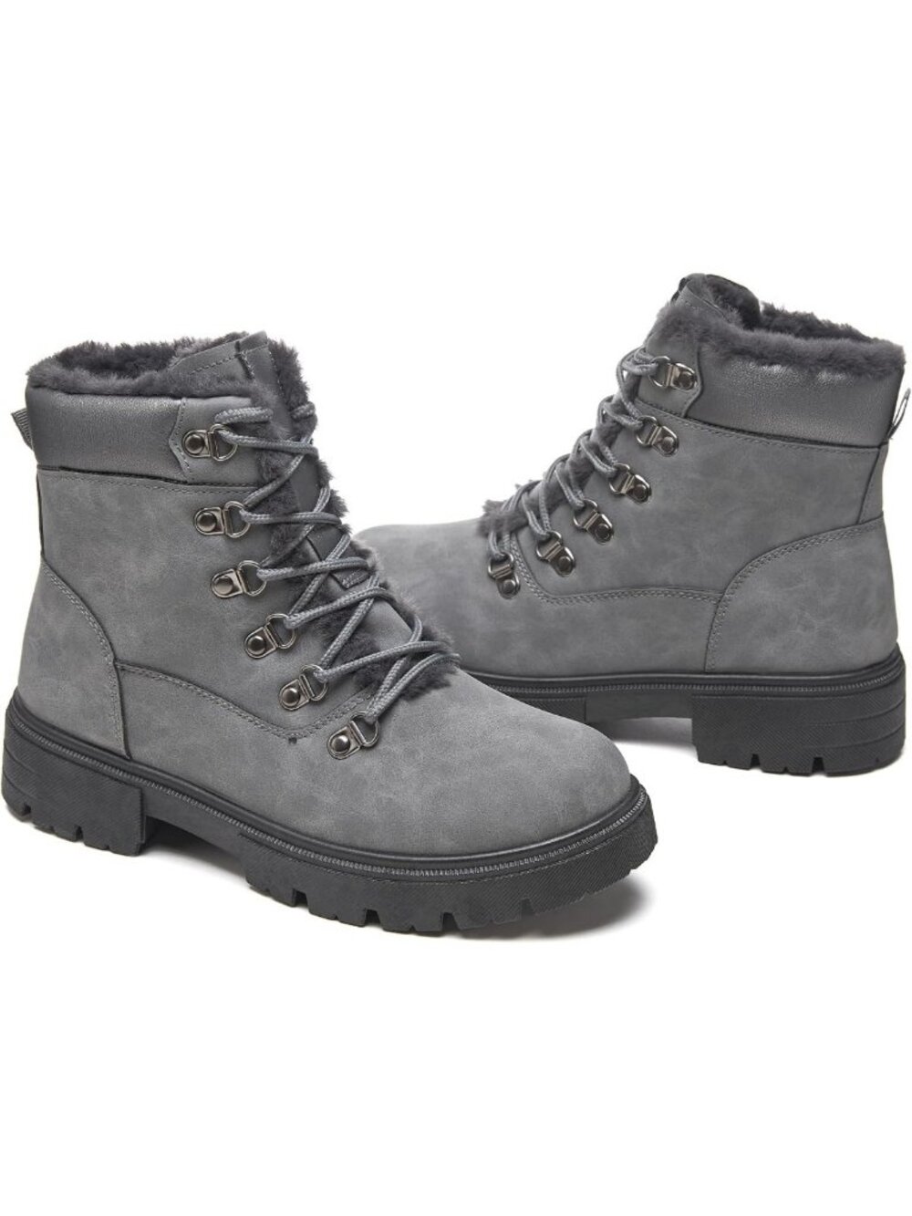 Cozy Fur-Lined Winter Snow Boots, Non-Slip Leather Ankle Combat Boots for Women